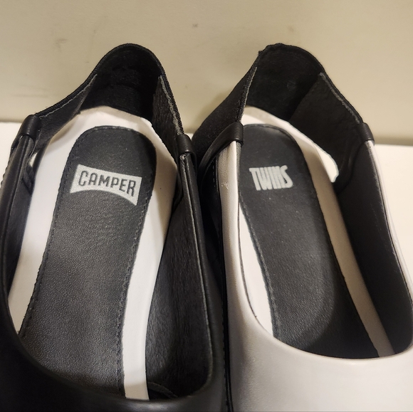 Camper "TWINS" Black & White Leather Mismatched Slingback Flats Sz.6/36 Ret.$185 - Picture 3 of 9